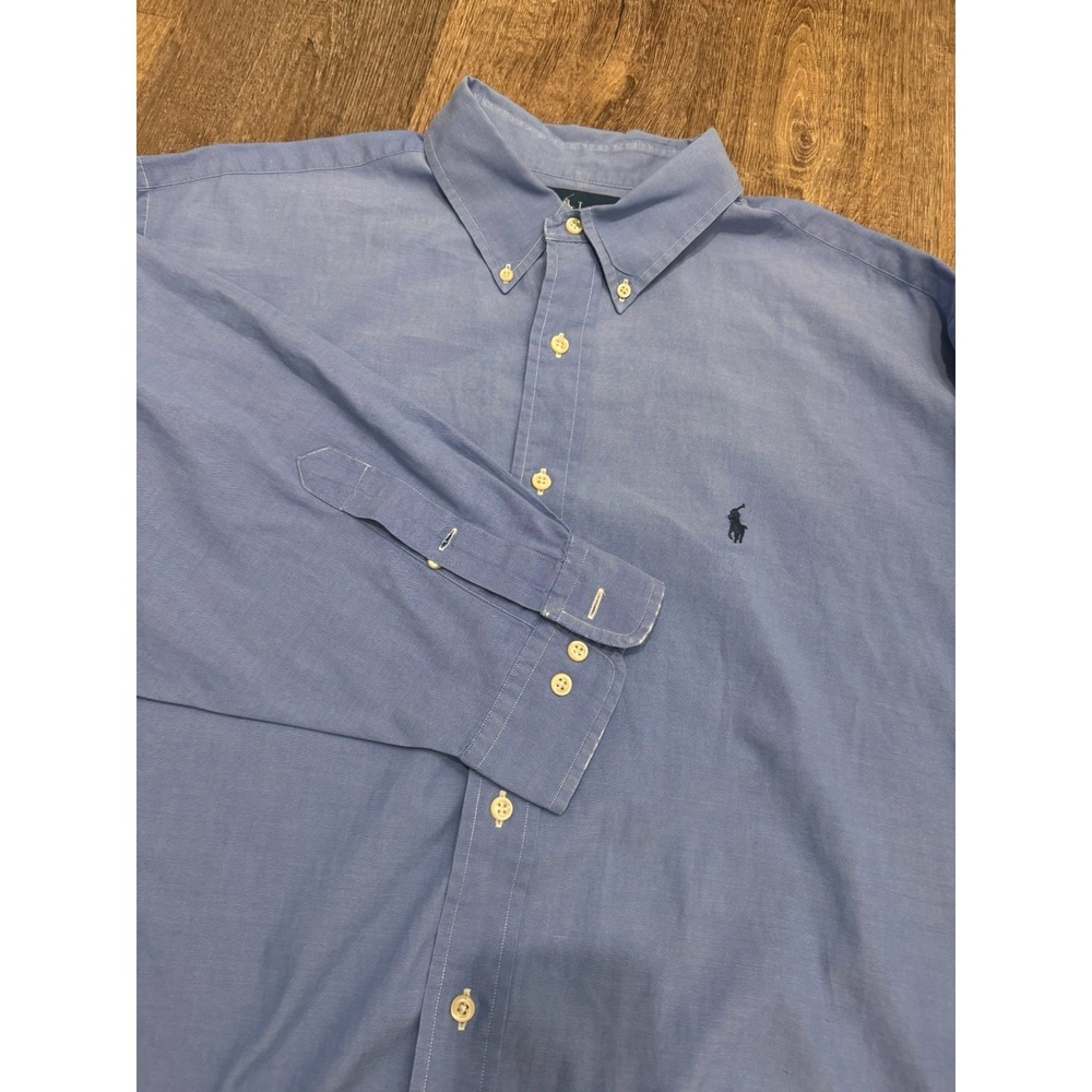Polo Ralph Lauren Shirt Mens 17 1/2 Blue Yarmouth  32/33 Block Logo